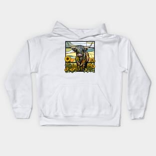 Sunflower Stained Glass Highland Cow #7 Kids Hoodie